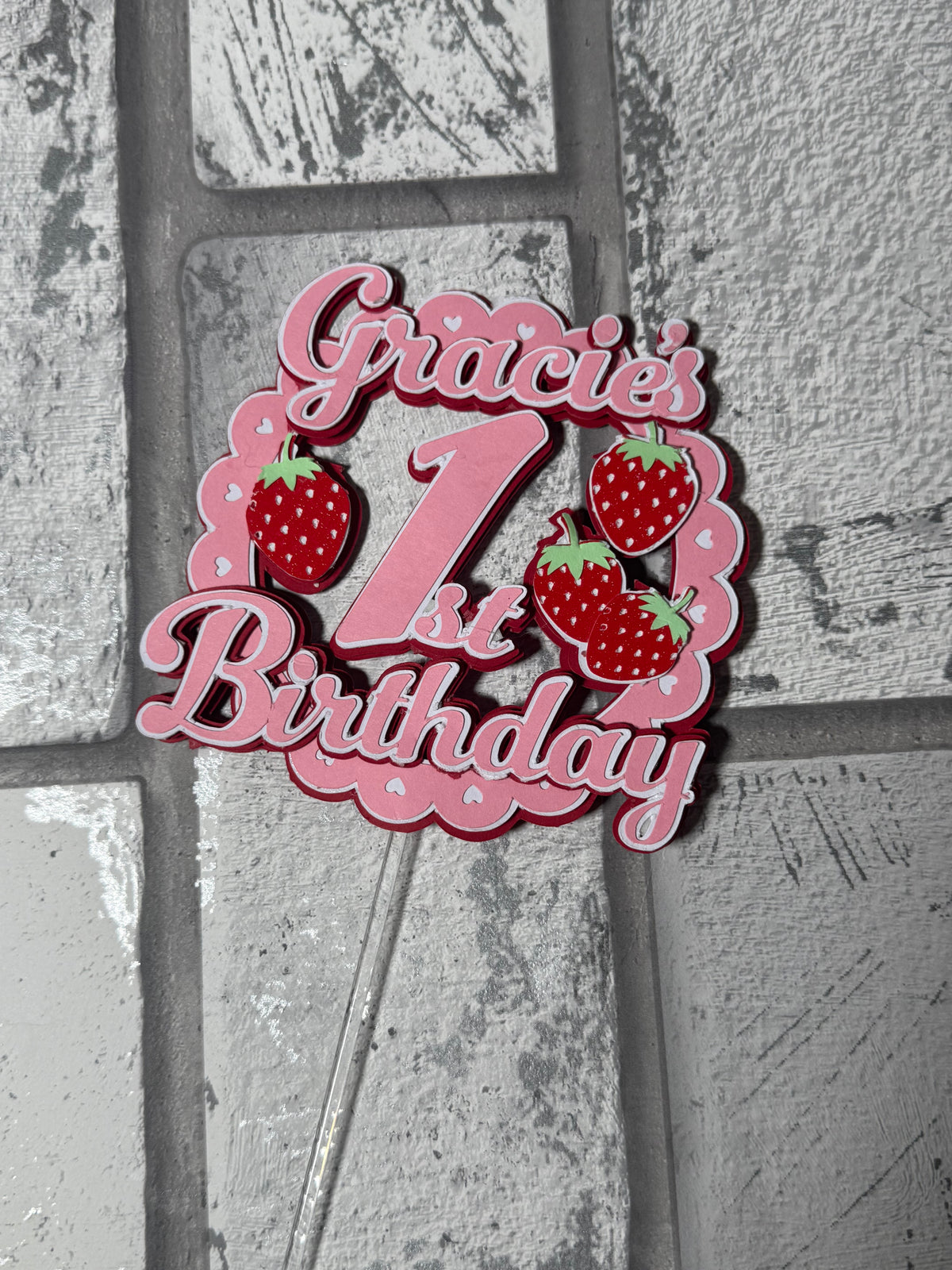 Strawberry First Birthday Cake Topper | Berry First Birthday Decor | Personalized Name & Age Cake Topper | Strawberry Theme Birthday Party