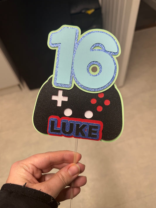 Personalised Gamer Cake Topper | 3D Gaming Controller Birthday Cake Topper | Custom Name & Age Cake Topper | Video Game Party Decoration