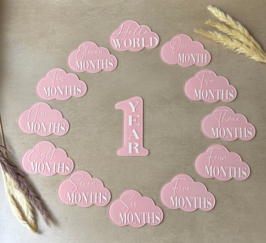 Acrylic Baby Milestone Cards – Cloud Monthly Baby Photo Props