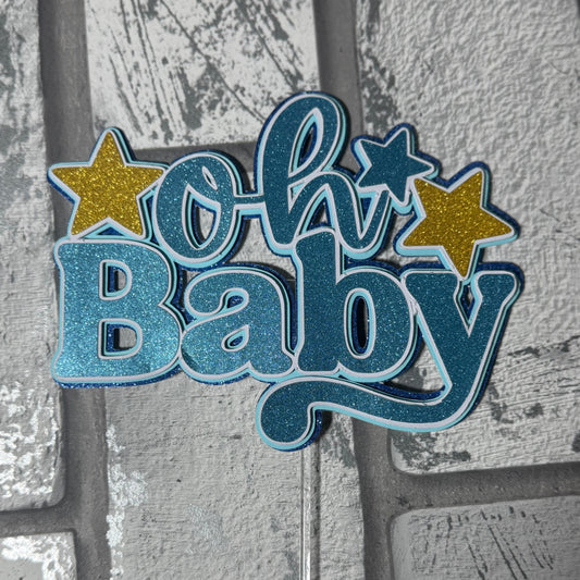Oh Baby Cake Topper | 3D Glitter Baby Shower Cake Decoration | Gender Neutral Baby Shower Decor | New Baby Celebration Topper