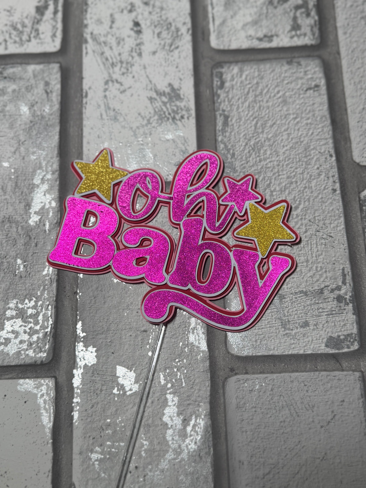 Oh Baby Cake Topper | 3D Glitter Baby Shower Cake Decoration | Gender Neutral Baby Shower Decor | New Baby Celebration Topper