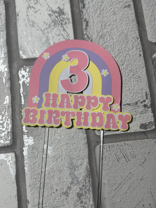 Rainbow Birthday Cake Topper | Personalized Name & Age Cake Topper | Pastel Rainbow Birthday Decor | Custom Birthday Cake Topper