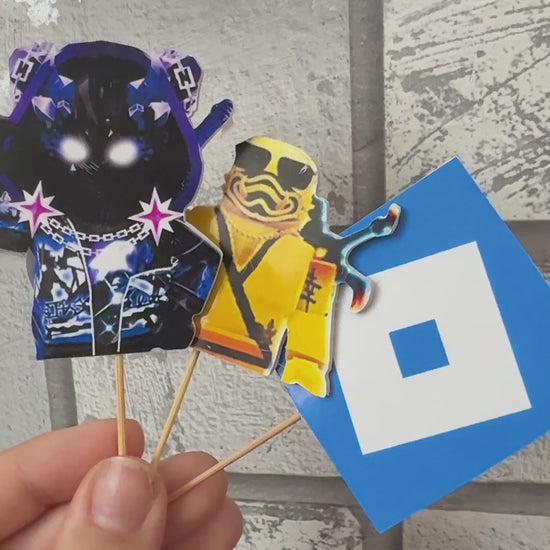 Handmade Roblox character cupcake toppers for a birthday party
